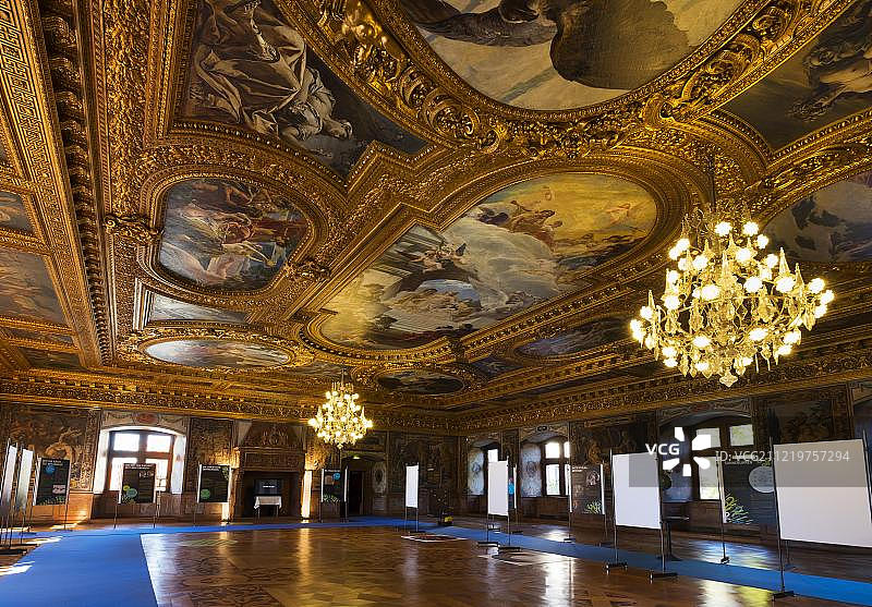 拉蒂博尔城堡的仪式大厅，罗斯，中法兰克尼亚，法兰克尼亚，巴伐利亚，德国，欧洲图片素材