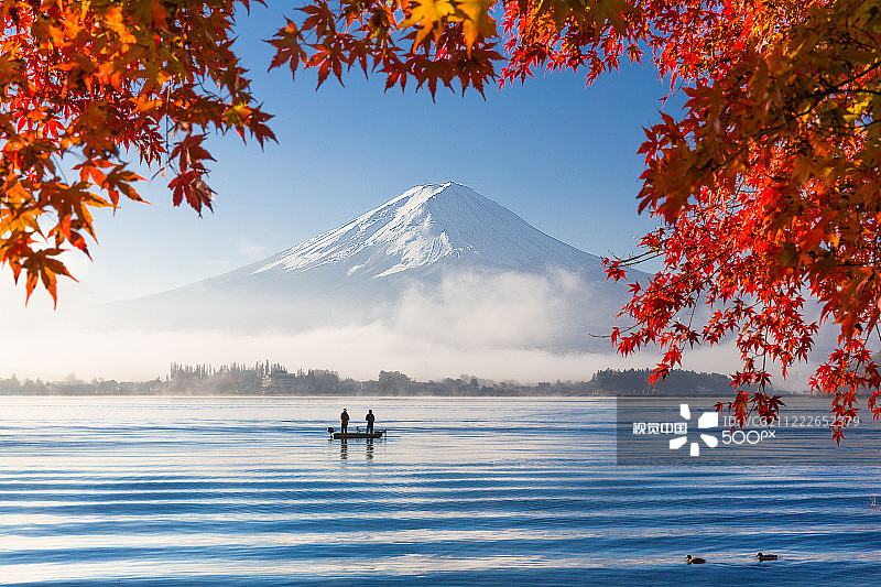 欣尝到富士山美丽早上好图片素材