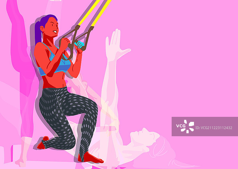 女性健身锻炼在彩色背景插图006图片素材