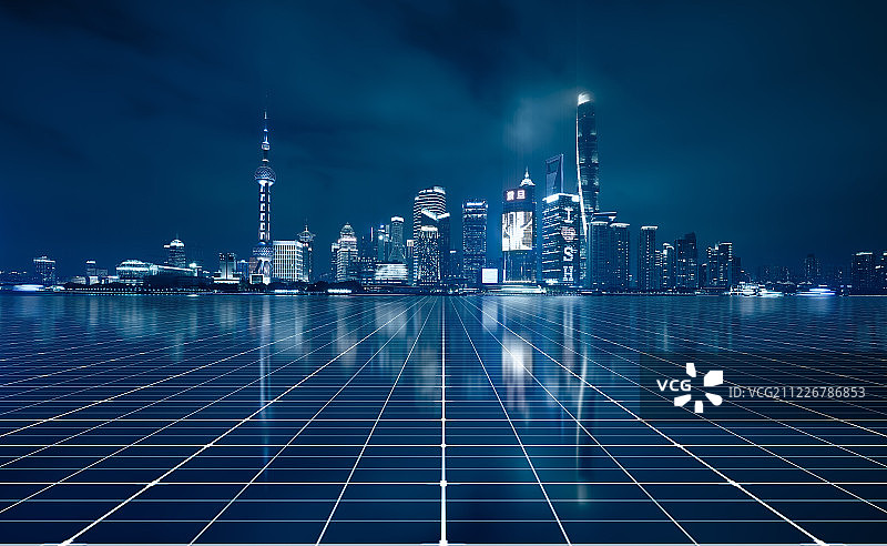 上海陆家嘴地标建筑和科技感地面图片素材