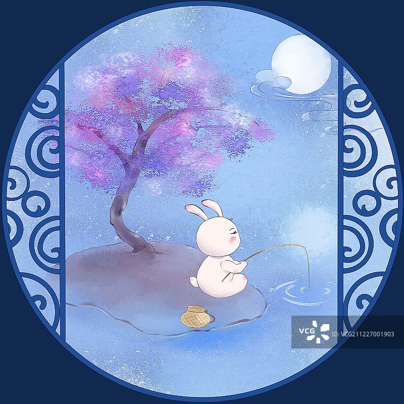 兔兔的月亮生活系列-垂钓图片素材