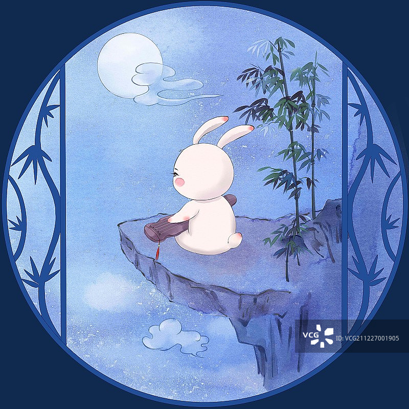兔兔的月亮生活系列-抚琴图片素材