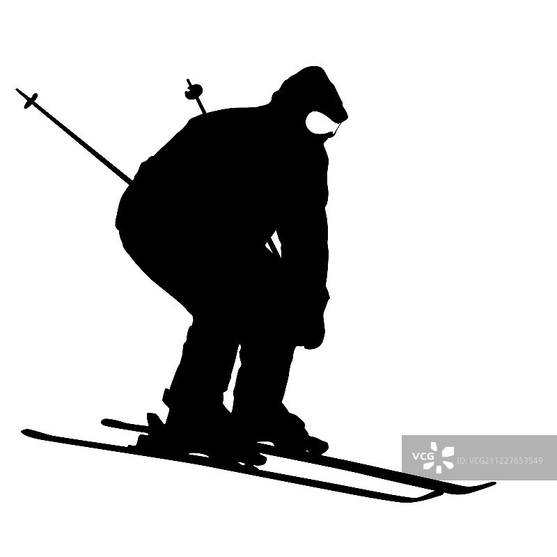 滑雪者快速下坡。向量运动轮廓。图片素材