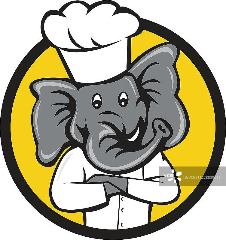 厨师大象双臂交叉圆圈卡通图片素材