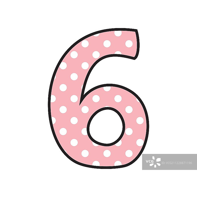 6号，粉彩上有白色圆点，矢量孤立在白色背景上图片素材