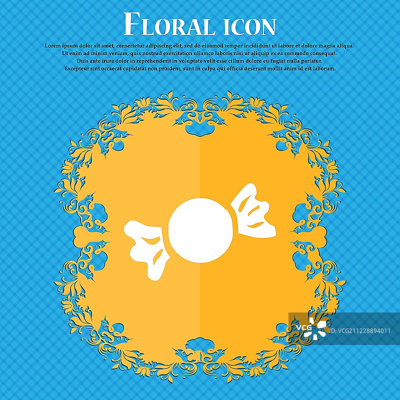 糖果图标符号。花卉平面设计的蓝色抽象背景与地方为您的文本。向量图片素材