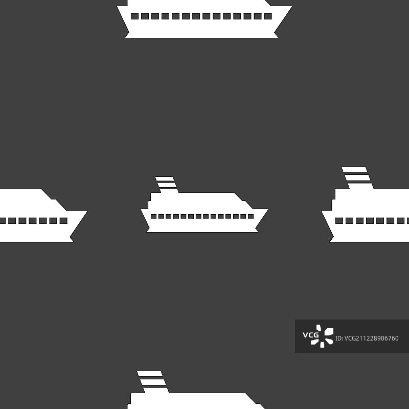 邮轮海船图标标志。灰色背景上的无缝模式。向量图片素材