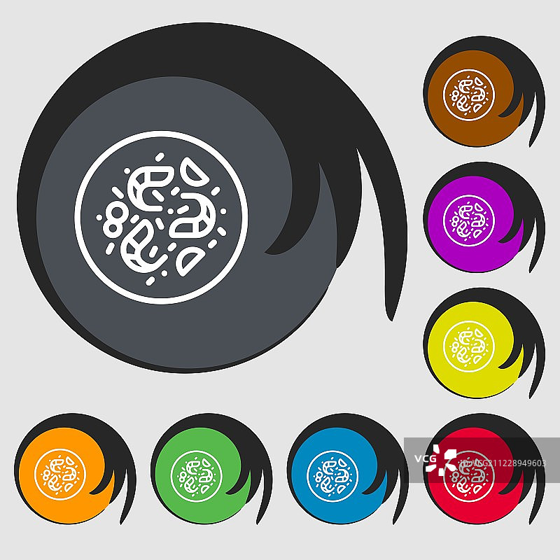 细菌图标符号。八个彩色按钮上的符号。向量图片素材