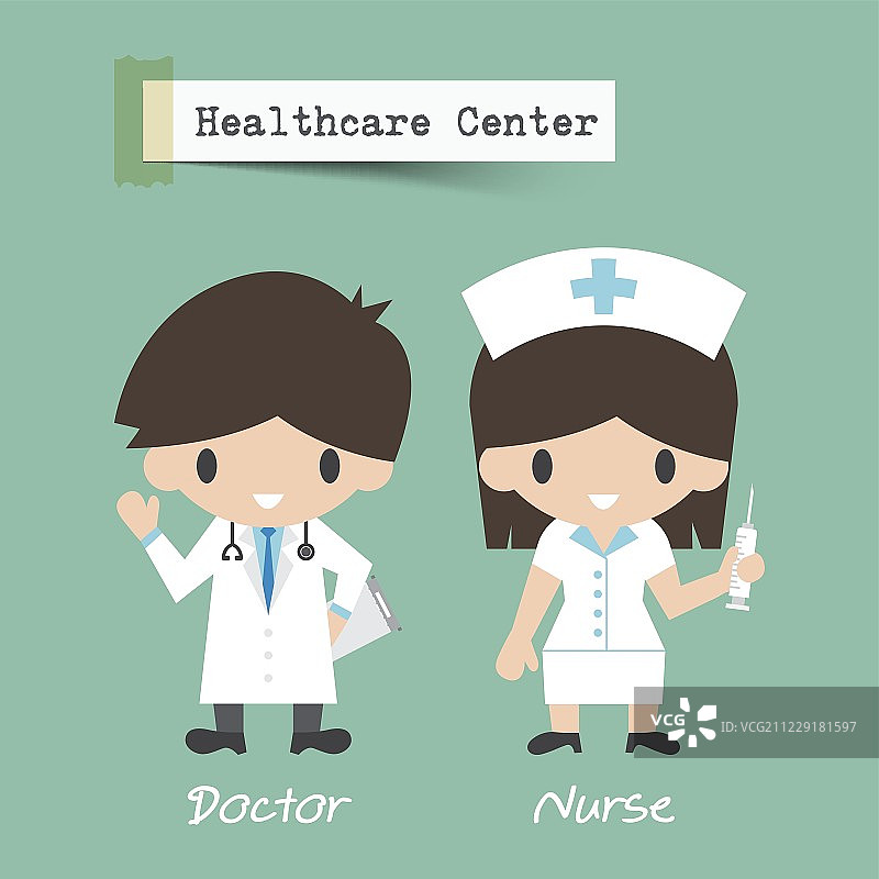 医疗保健中心。医生和护士卡通人物。平面设计。向量图片素材