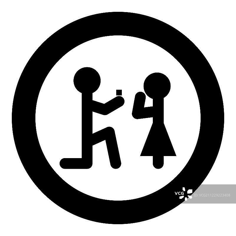男人在圆形的黑色矢量插图中提供女人棍图标图片素材