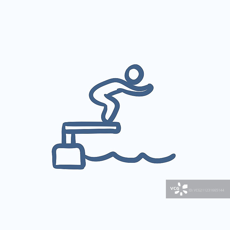 游泳者跳跃在游泳池素描图标图片素材