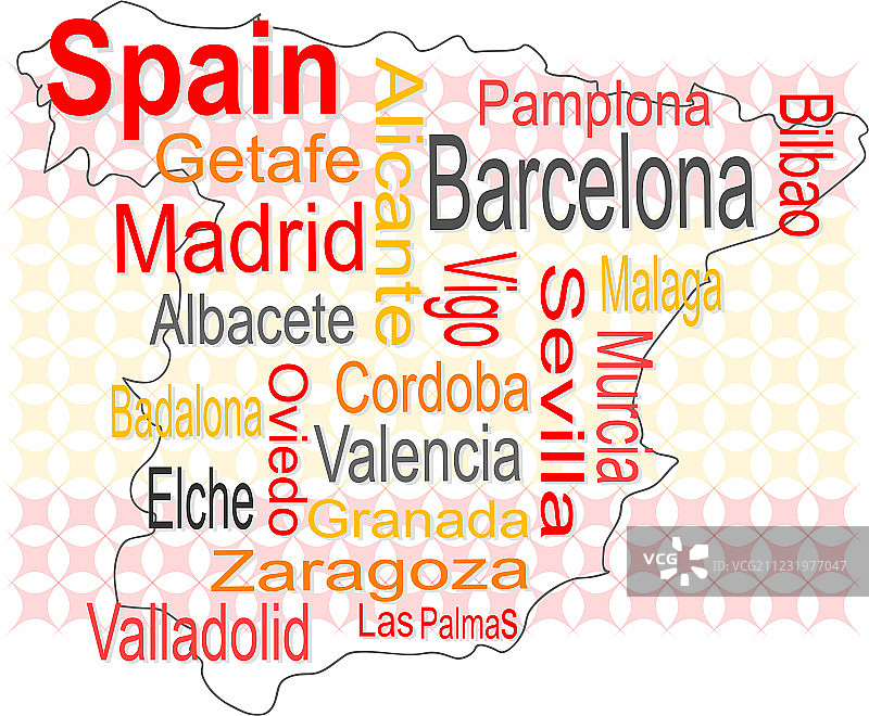 西班牙的地图和文字充斥着更大的城市图片素材