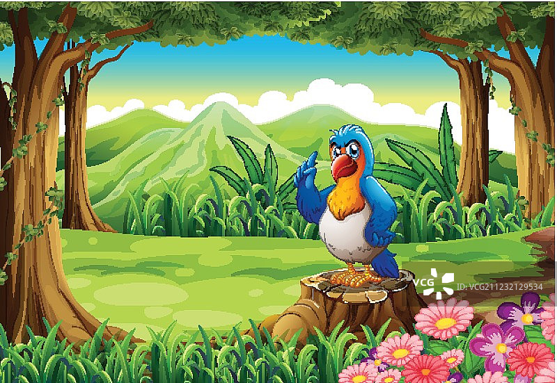 一只彩色的鹦鹉站在树桩上图片素材