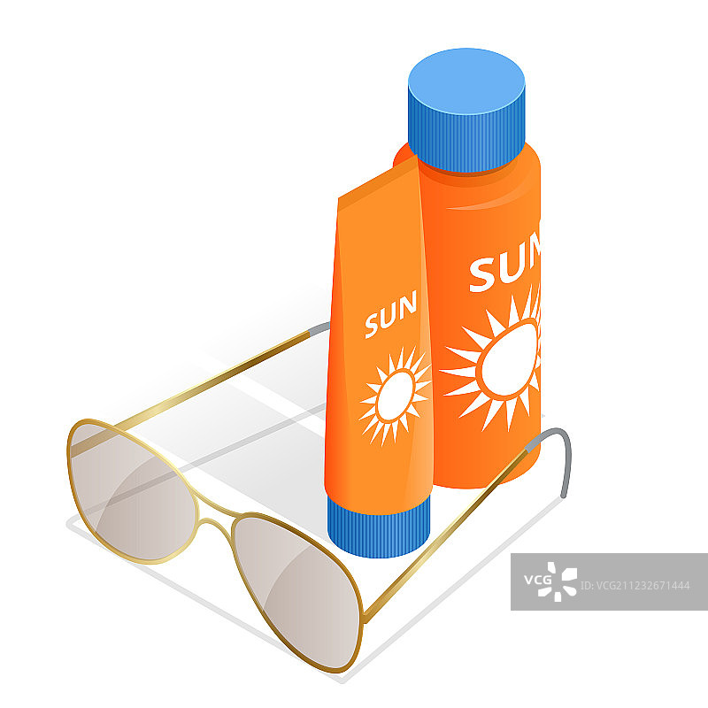 瓶装防晒霜和太阳眼镜图片素材