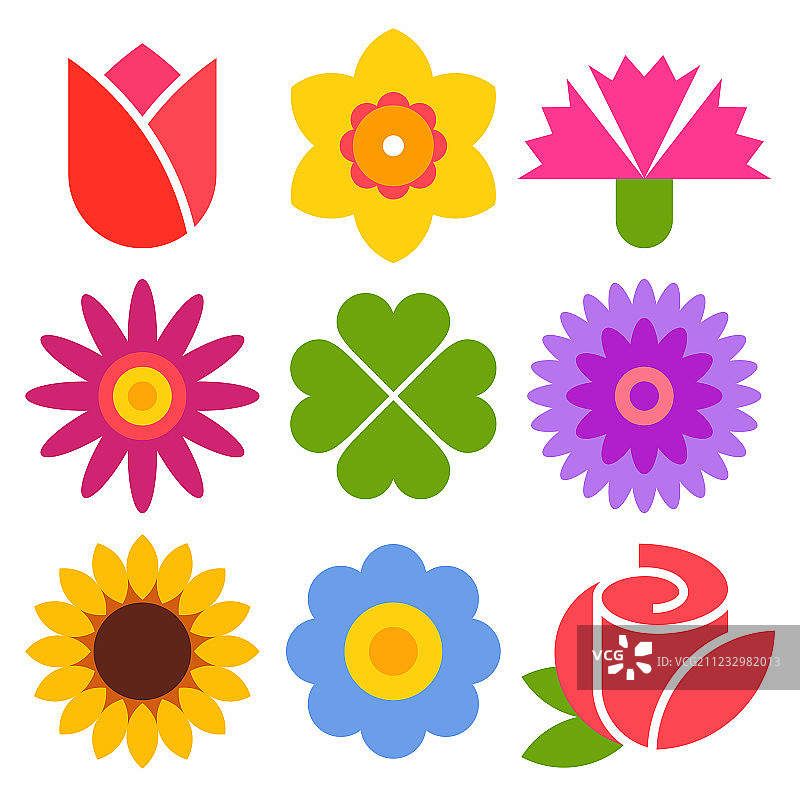 彩色花卉图标套装图片素材