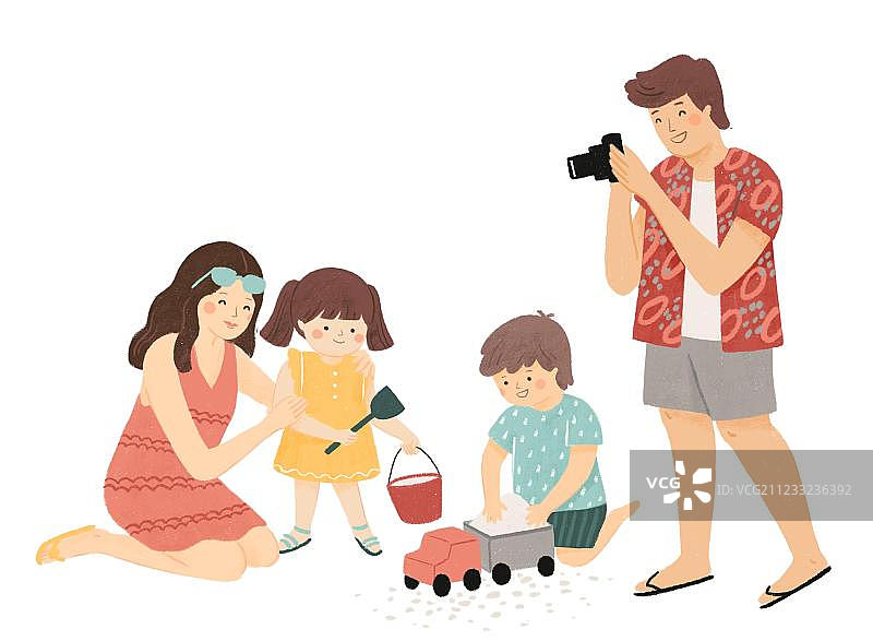 家庭亲子暑假海滨度假图片素材