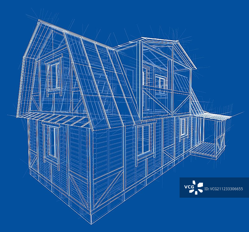 房子草图。三维矢量渲染图片素材