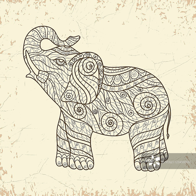 程式化的大象在图形风格Zentangle图片素材