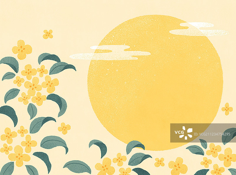 桂花树满月背景插画图片素材