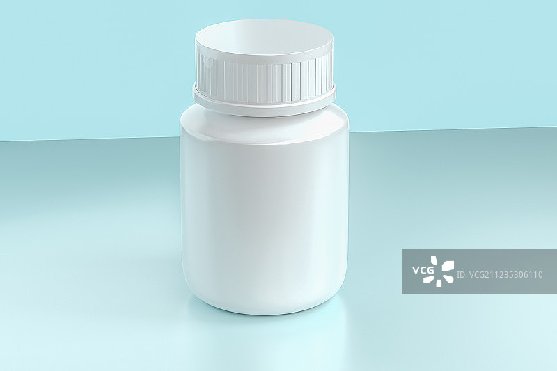白色药瓶与青色背景，三维渲染图片素材