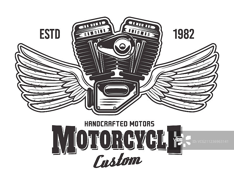摩托车发动机与机翼和样本文本图片素材