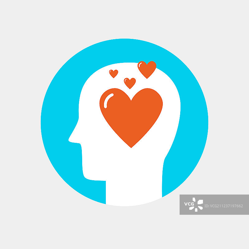 人的头脑与心的图标爱情概念的平面风格图片素材