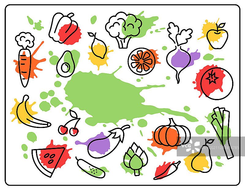 健康食品蔬菜和水果亮斑图片素材