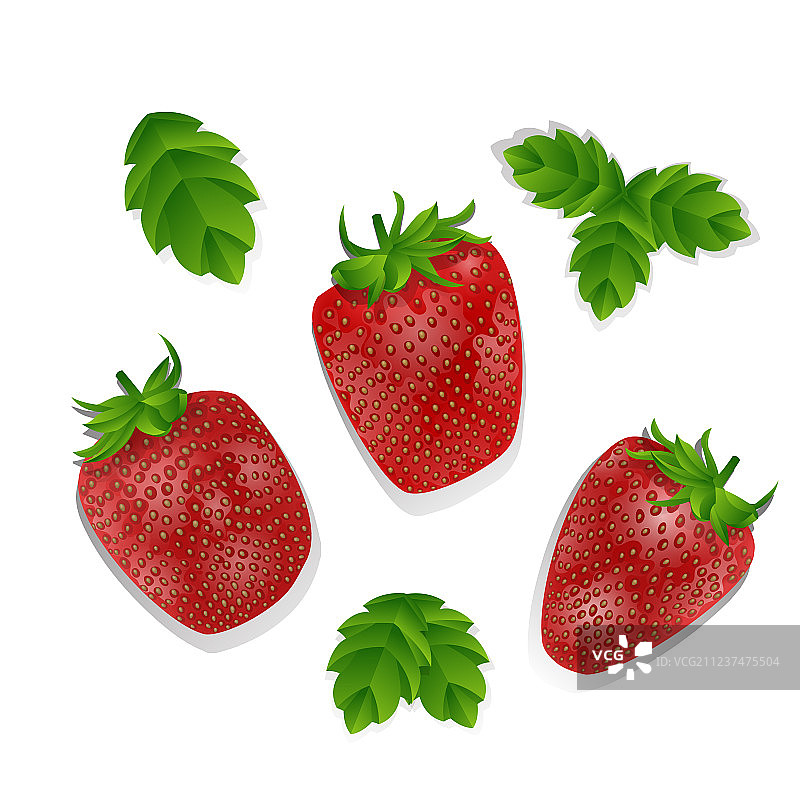 一套现实的甜和新鲜的草莓图片素材