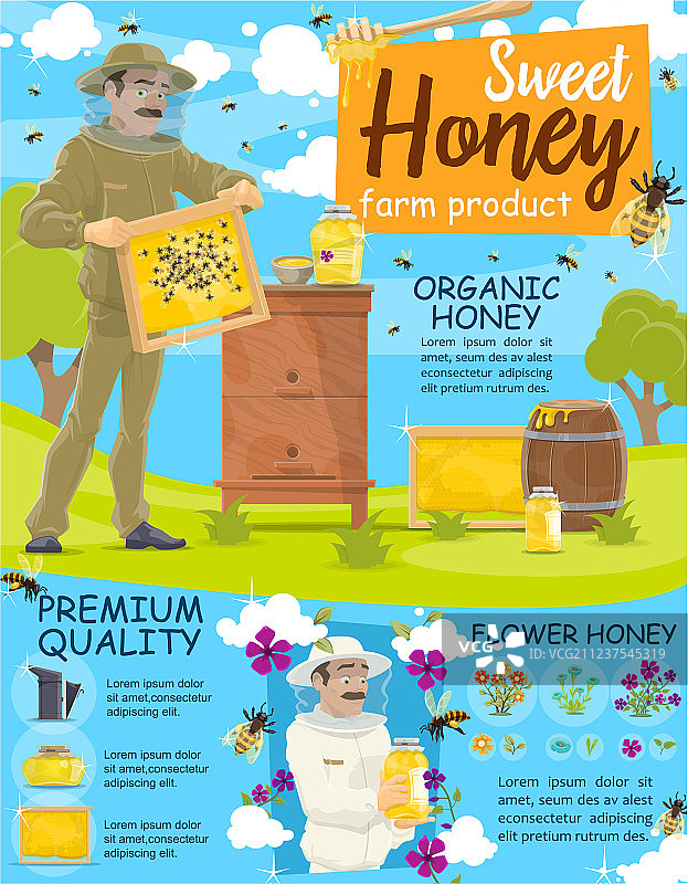 采蜜的养蜂人正在检查蜂巢图片素材