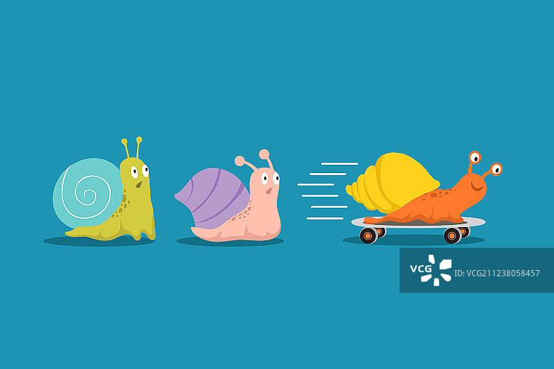 有快有慢的蜗牛有轮子的蜗牛超车图片素材