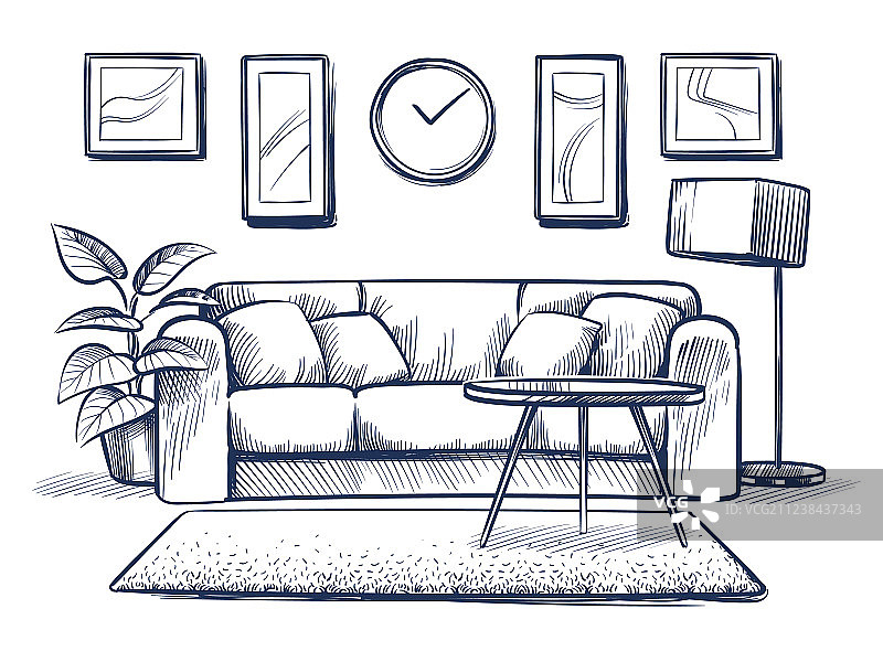 室内写生和沙发涂鸦客厅图片素材