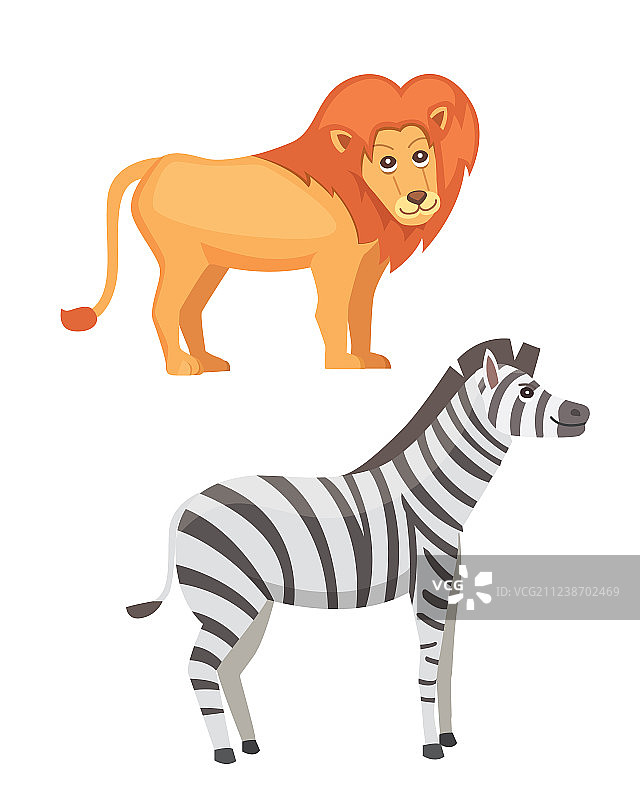非洲动物卡通设定狮子和斑马图片素材