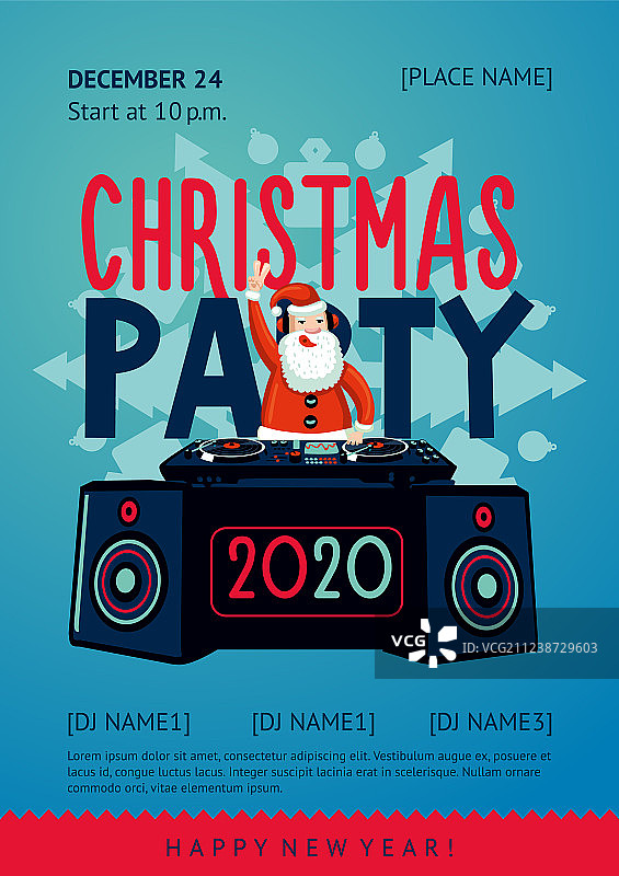 圣诞派对海报与圣诞老人DJ新年图片素材