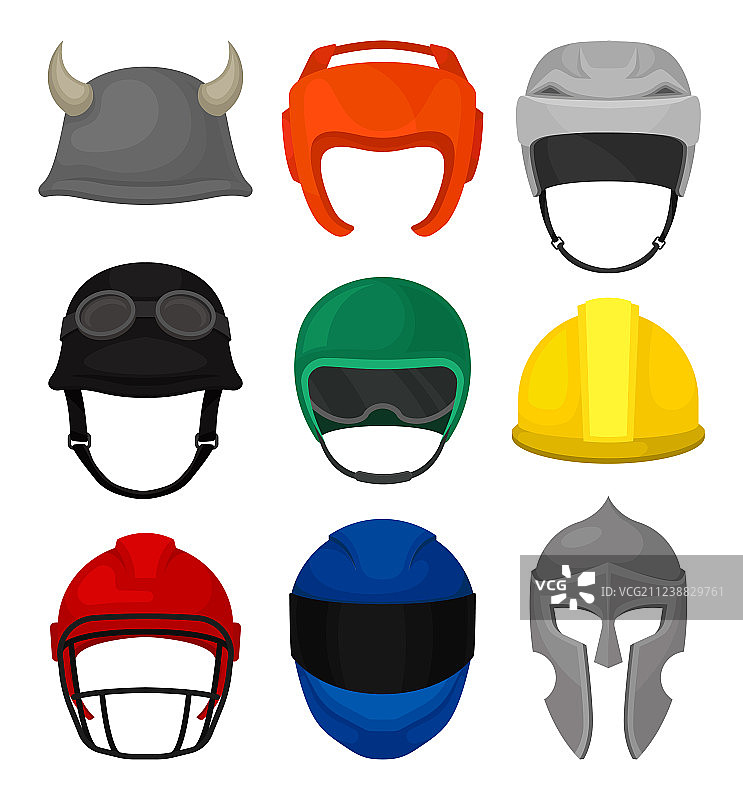 平装9个头盔防护帽图片素材