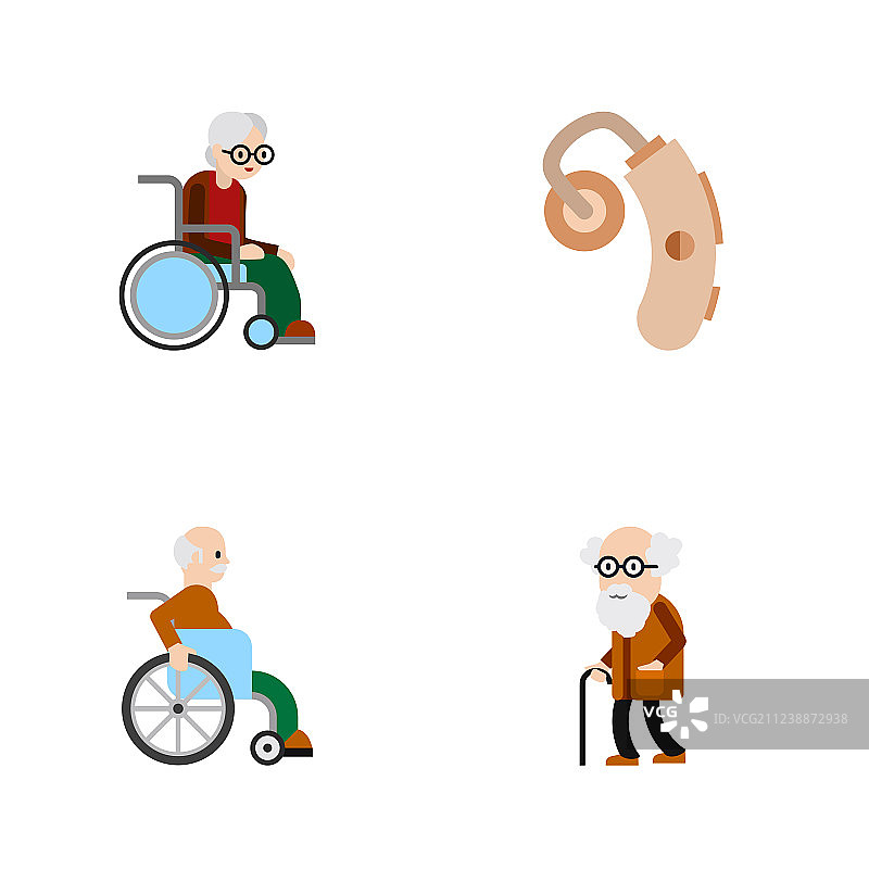 平面图标残疾轮椅听力学设置图片素材