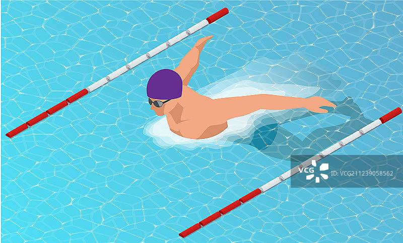 等距男性游泳运动员在做蝶泳式图片素材