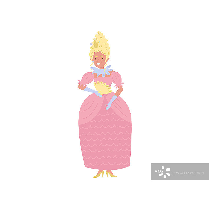 漂亮的金发公主穿着粉红色的裙子和金色的衣服图片素材