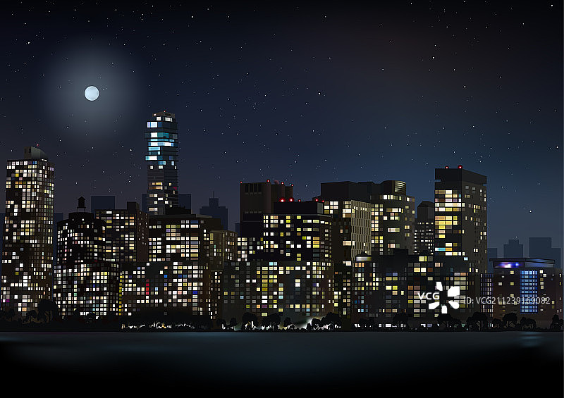 夜晚城市的天际线。图片素材