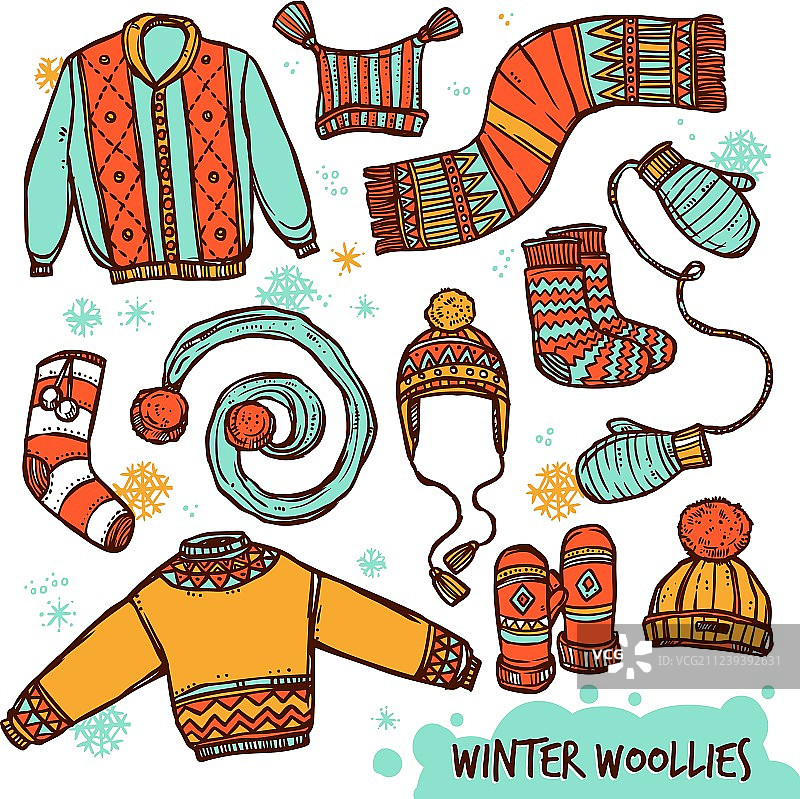 冬季暖针织衣服颜色集图片素材