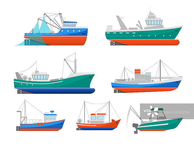 卡通渔船图标集图片素材