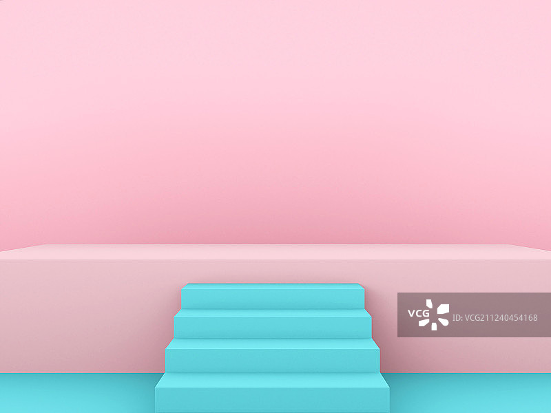 粉色的展示台与蓝色的梯子图片素材