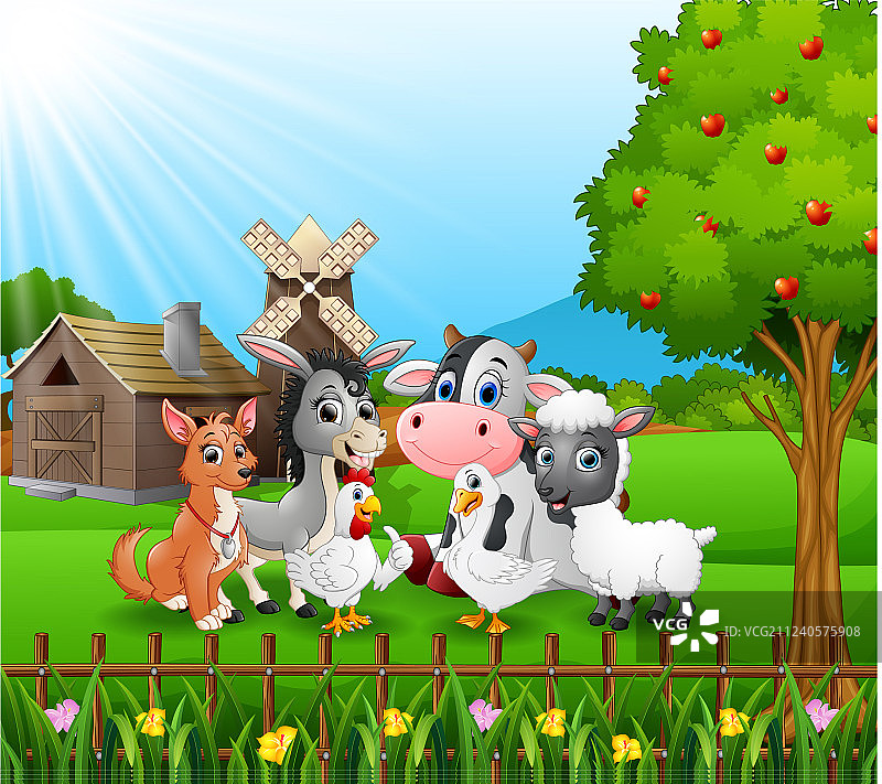 农场背景与快乐的动物图片素材