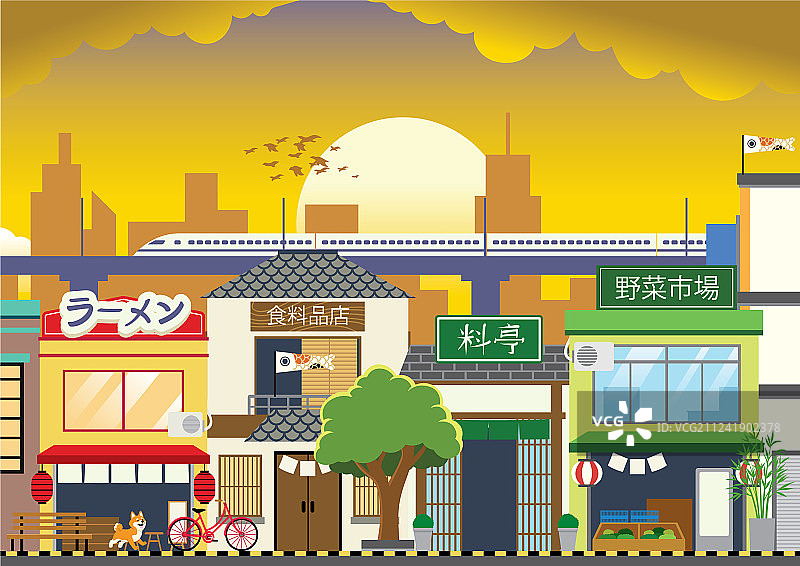 日本平铺风格的购物街图片素材
