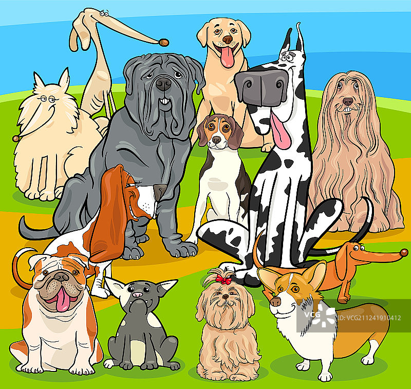 纯种犬卡通人物群图片素材