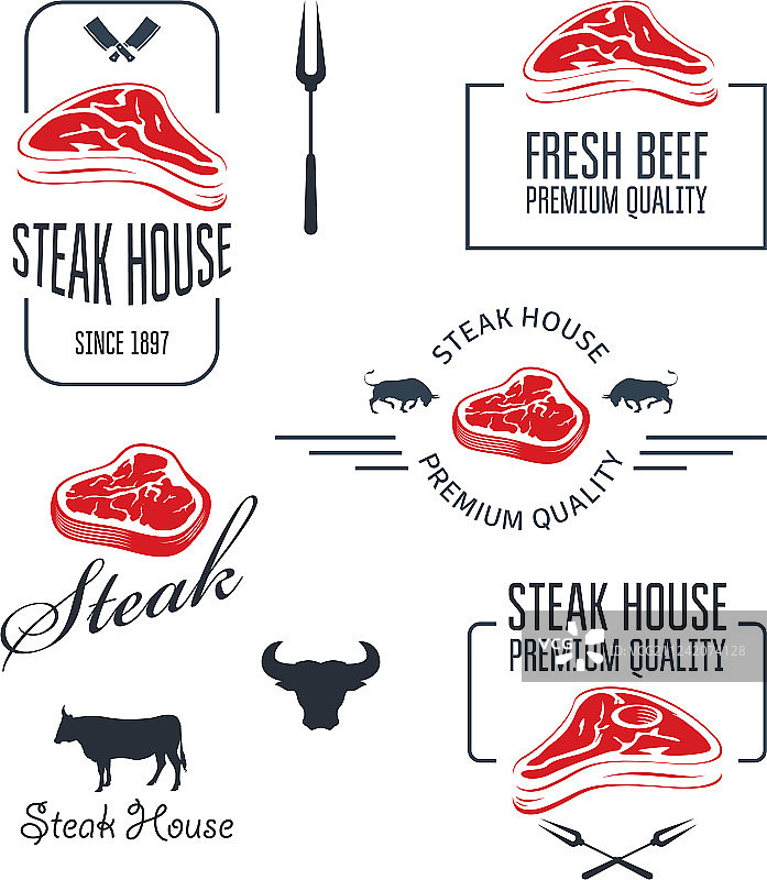 牛排馆或肉店的标签图片素材