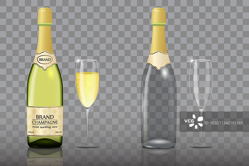 香槟酒瓶和酒杯模型设置图片素材