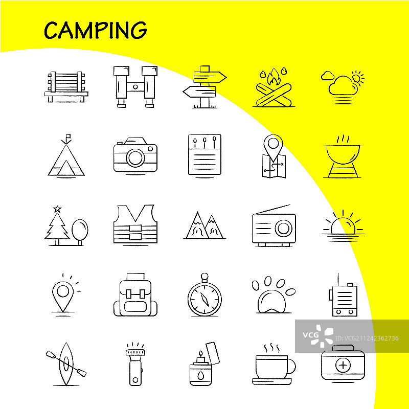 露营手绘图标设置为信息图图片素材