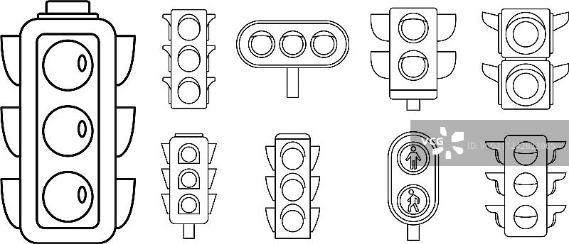 道路交通灯图标设置轮廓风格图片素材