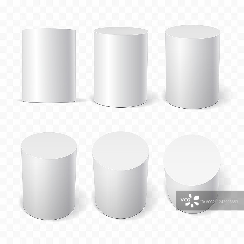 一组不同投影的白色圆柱体图片素材
