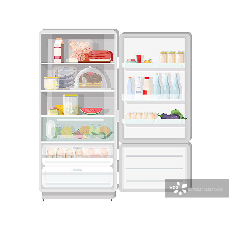 现代化的开放式冰箱装满了各种各样的食物图片素材